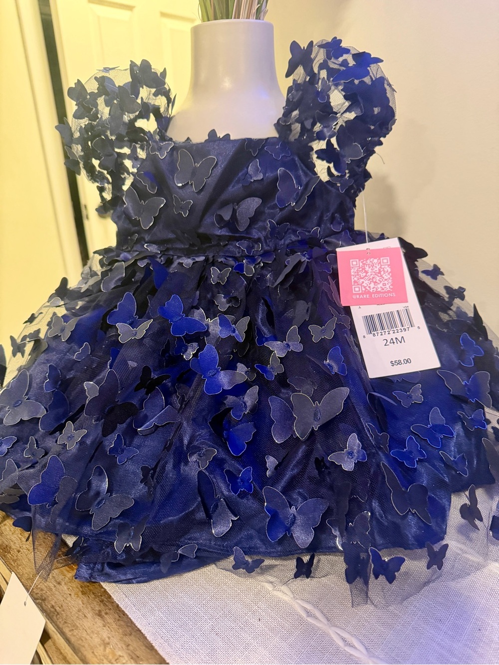 Rare Editions Navy Butterfly Appliqué Tulle Dress